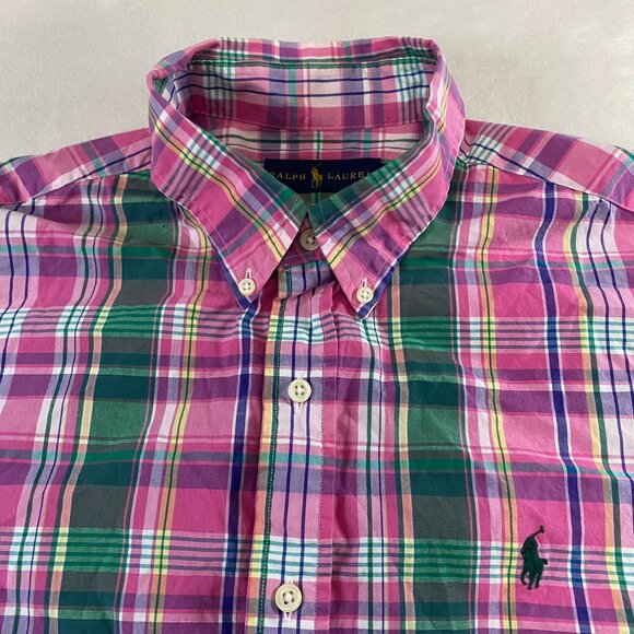 Polo Ralph Lauren Shirt Men's Large Button Down Madras Plaid Pink Green Yellow - Picture 3 of 11
